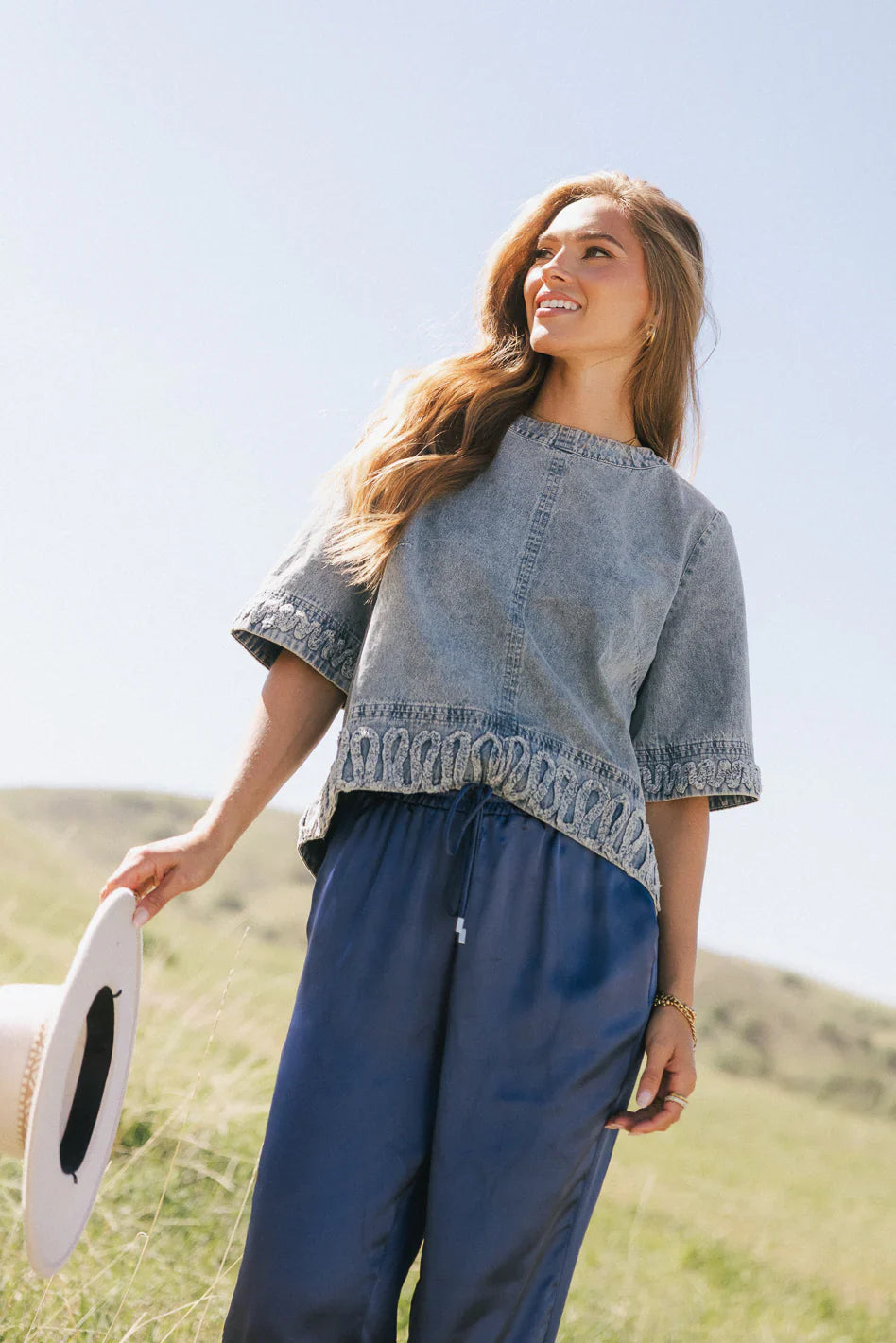 Jana Light Wash Denim Top