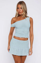 Break The Limits Shirred Mini Skirt Powder Blue